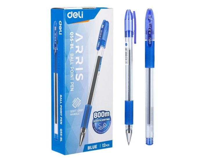 Boite de 12 stylos à bille Deli-EQ55 Arris Pointe de 0.7 mm coloris au choix – Image 2