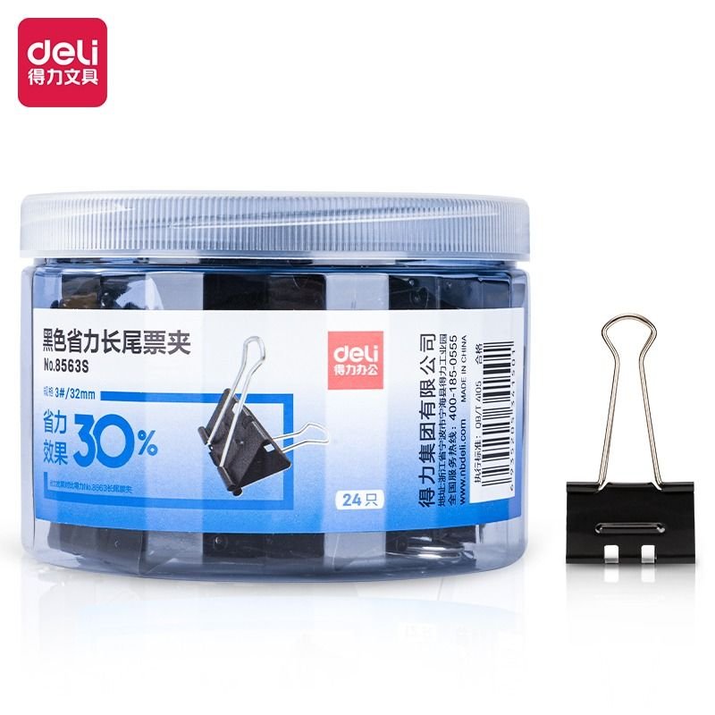 Boite de 24 Pinces à reliure Deli-8563S noire 32 mm – Image 2