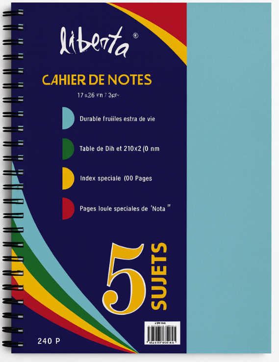 Cahier de notes Liberta 5 sujets 240 pages – Petits carreaux 5×5 mm ou Grands carreaux 10×10 mm – Image 5