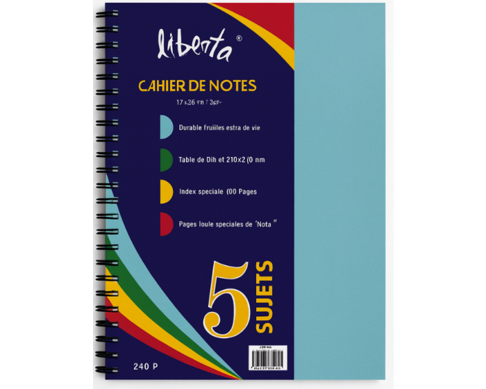 Cahier de notes Liberta 5 sujets 240 pages – Petits carreaux 5×5 mm ou Grands carreaux 10×10 mm – Image 3