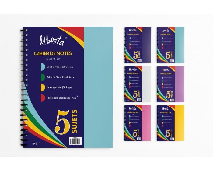 Cahier de notes Liberta 5 sujets 240 pages – Petits carreaux 5×5 mm ou Grands carreaux 10×10 mm – Image 2