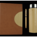 Coffret Agenda VIP 16x22 cm en similicuir Avec une Bouteille Thermos et 1 Accessoire Complet Marron
