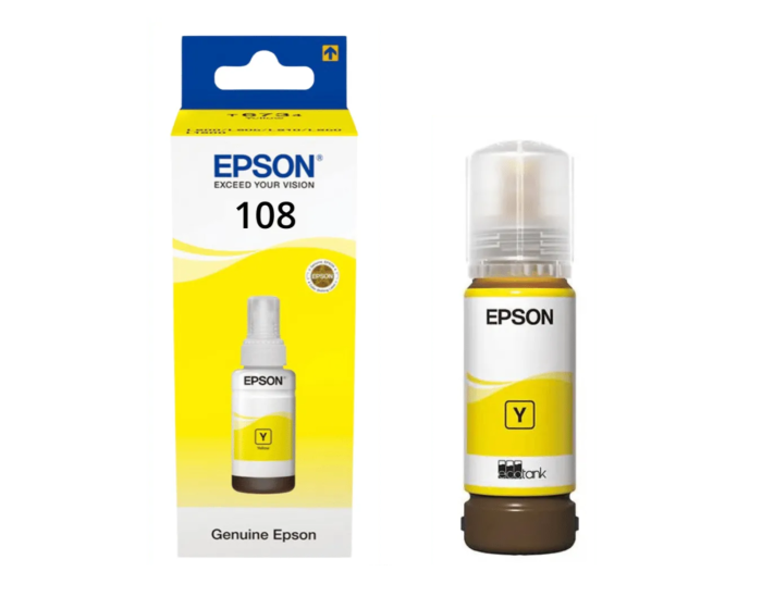 Cartouche d'encre Epson 108 Bouteille d'encre EcoTank Jaune pour L8050 70 ml 7 200 pages en couleur. (C13T09C44A) – Image 5