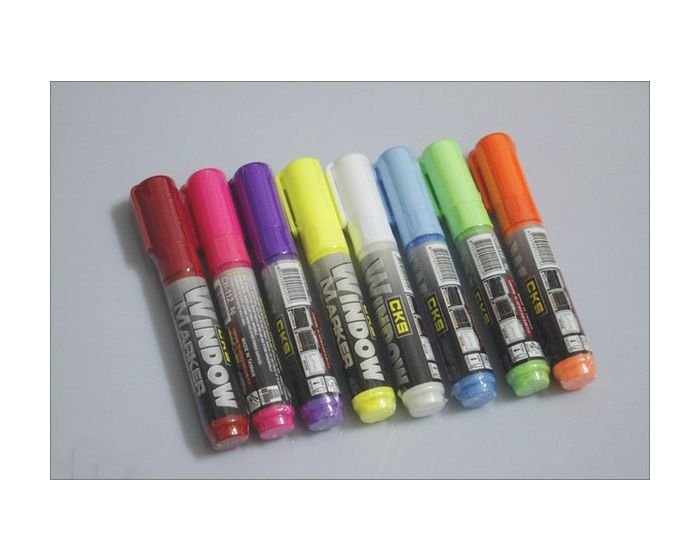cks-window-marker-marqueur-highlighter-march.jpg Boite de 6 marqueurs Effaçables fluorescents CKS pour verre – Image 1
