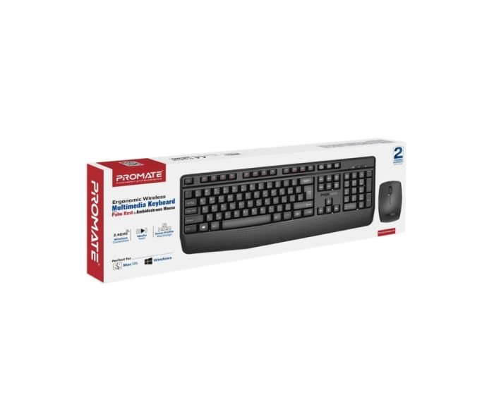 Clavier multimédia ergonomique sans fil avec repose-poignet et souris ambidextre Promate ProCombo-14 – Image 12