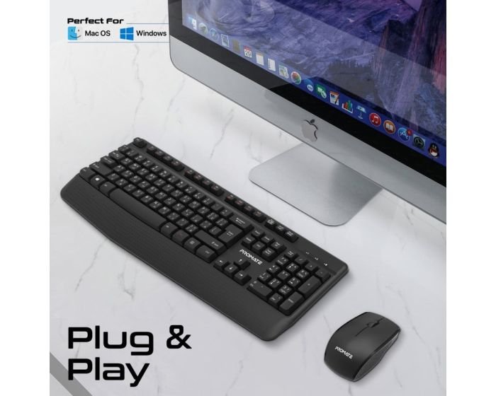 Clavier multimédia ergonomique sans fil avec repose-poignet et souris ambidextre Promate ProCombo-14 – Image 7