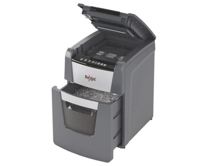 Destructeur de documents Optimum Auto+ 100X Coupe Croisée 100 feuilles 34L REXEL – Image 2
