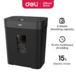 Destructeur De Papier Deli ET023 Coupe croisée 15 Litres 8 Feuilles Noir – Image 3