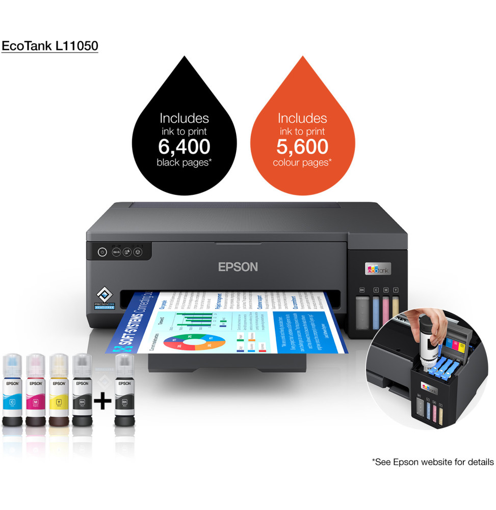 Imprimante Epson Jet d encre L11050 SFP Wifi Couleur A3 15 B&WPPM 8PPMCOL (C11CK39403) – Image 3