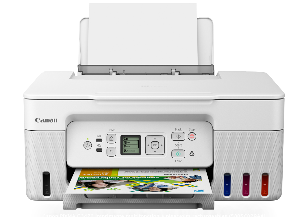 Imprimante multifonction Canon PIXMA G3470 à réservoirs rechargeables 3 en 1 - 11 ipm / 6 ipm Wi-Fi couleur Blanc (5805C029AA) – Image 7