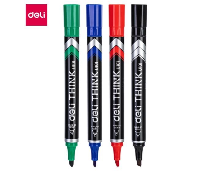 Pochette de 4 Marqueurs Permanents Deli Think EU10101 pointe biseautée 1,5-5 mm assorties – Image 4