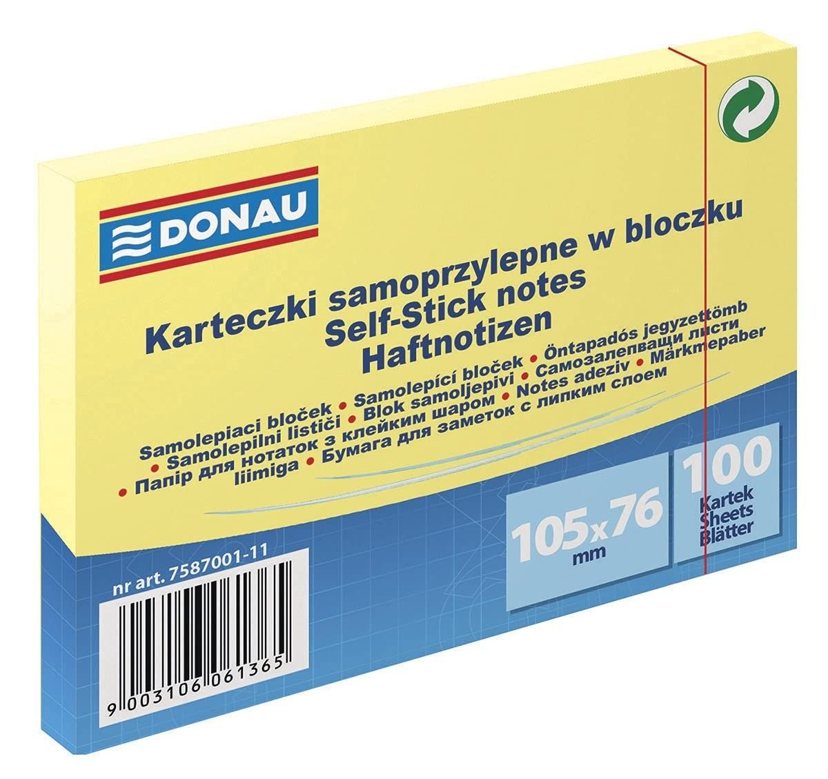 Lot de 4 blocs de notes adhésives DONAU – 105 × 76 mm – 100 feuilles – Jaune (7587001-11) – Image 2