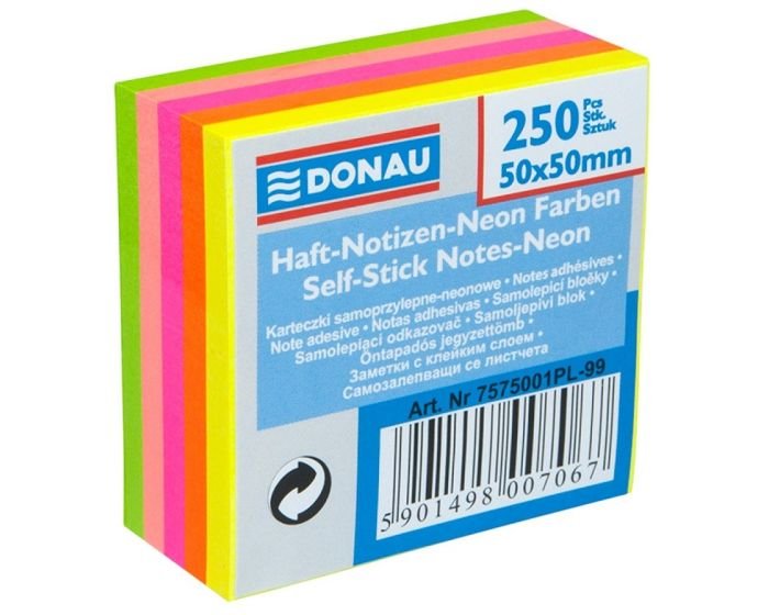 Bloc de notes adhésives DONAU – 50 × 50 mm – 250 feuilles – Couleurs Néon & Pastel (7575001PL-99) – Image 2