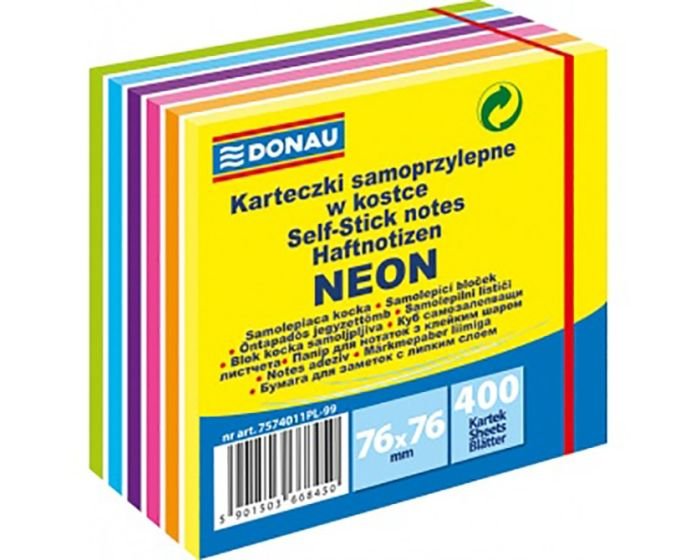 Bloc de notes adhésives DONAU – 76 × 76 mm – 400 feuilles – Couleurs Néon & Pastel assorties (7574011PL-99) – Image 2