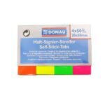 Lot de 4 onglets de classement DONAU – 20 × 50 mm – 4×50 onglets – Couleurs assorties néon (7576001PL-99)