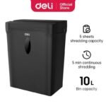 Destructeur de papier à alimentation automatique Deli ET015 10 Litres 5 feuilles noir – Image 5