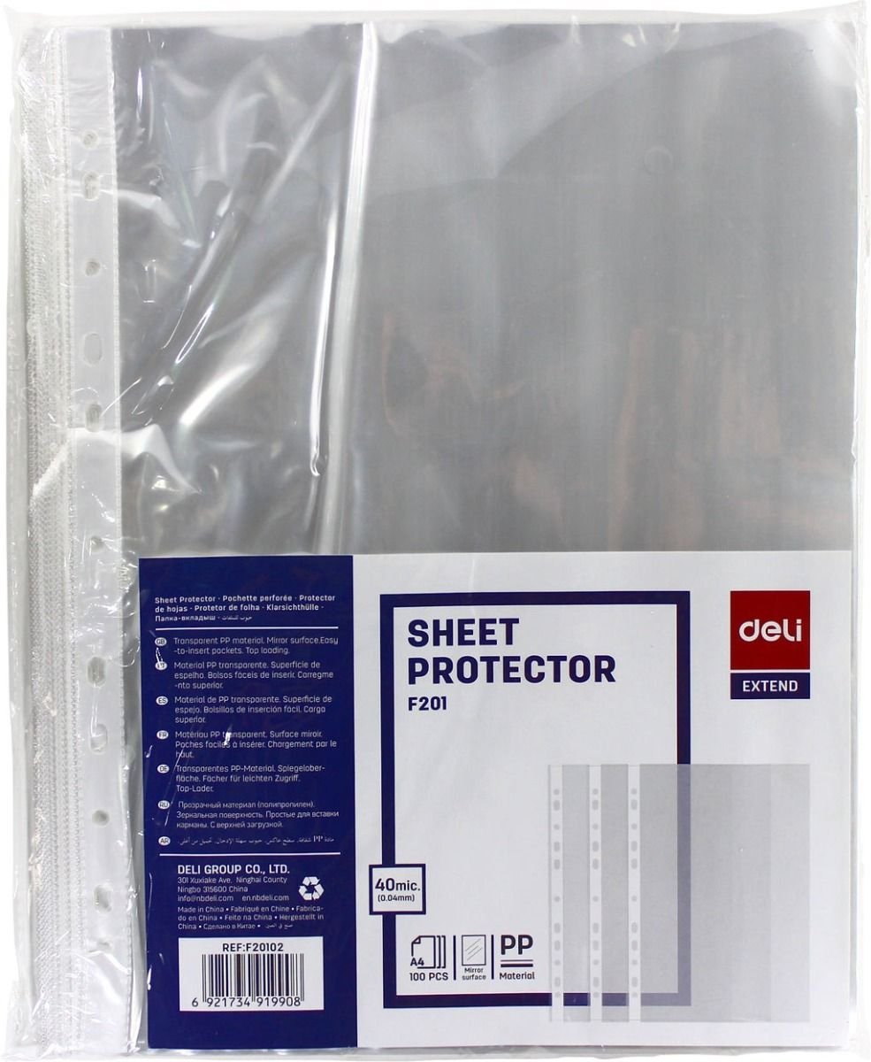 Paquet de 100 Pochettes perforées DELI F20102 A4 40 MICRONS – Image 2