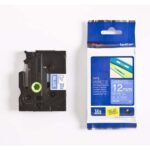 Rouleau ruban TZ laminé Brother 12mm Blanc sur fond bleu