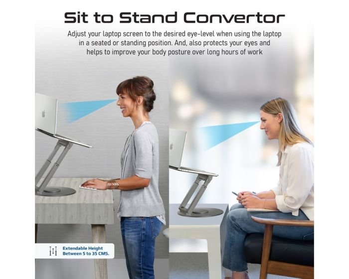 Support ergonomique Promate DeskMate-6 multi-niveaux pour ordinateur portable jusqu’à 17’’ en aluminium – Image 8