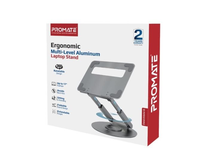 Support ergonomique Promate DeskMate-6 multi-niveaux pour ordinateur portable jusqu’à 17’’ en aluminium – Image 12