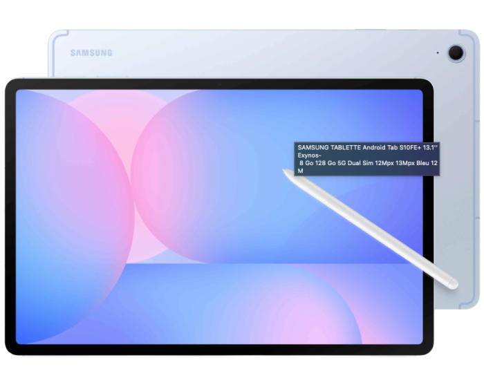 TABLETTE SAMSUNG Android Tab S10FE+ 13.1'' Exynos- 8 Go 128 Go 5G Dual Sim 12Mpx 13Mpx – Image 9